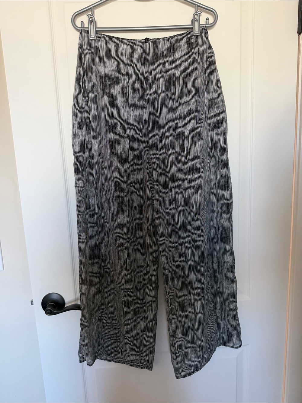 Lightweight Black & White Striped Chiffon Wide-Leg Pants